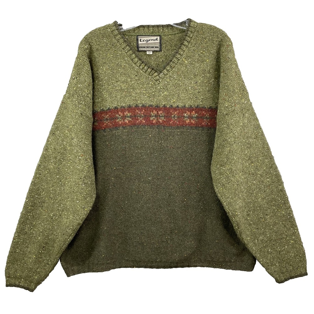 VTG Legend 100% Wool Sweater Mens XL Knit 90's Cabin Grandpa Y2k Grunge Made USA
